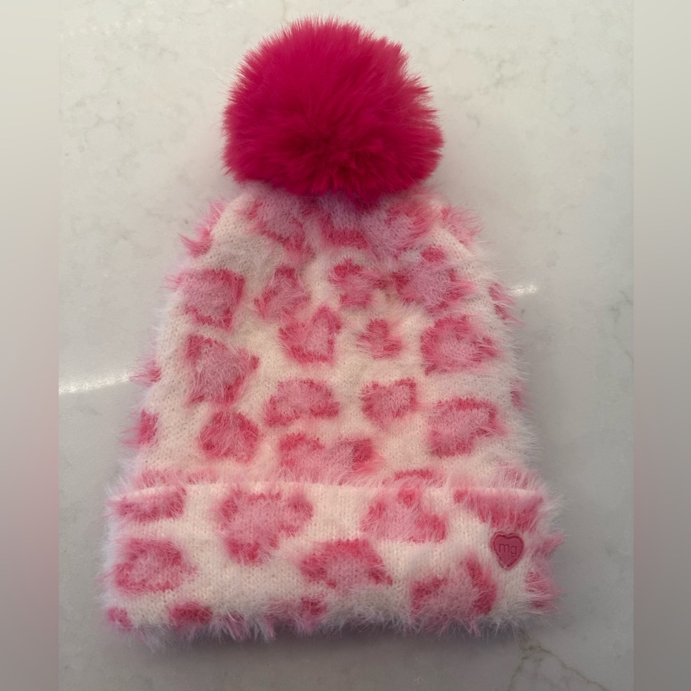 Madden Girl Fuzzy Pink Patterned Kids Beanie